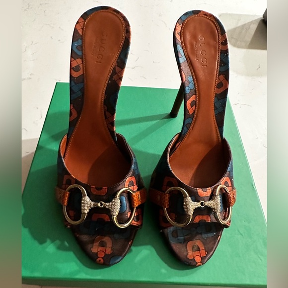 Gucci Horsebit Lizard Swarovski Crystal Mules Heels Sz 6B. Beautiful Condition. - Picture 3 of 9
